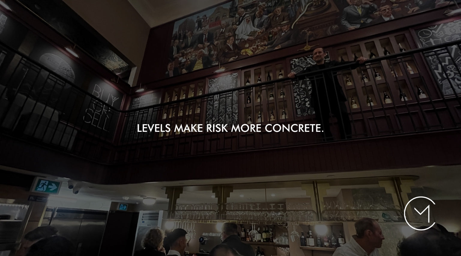 A market-themed interior scene illustrating how support and resistance levels make trading risk more concrete.