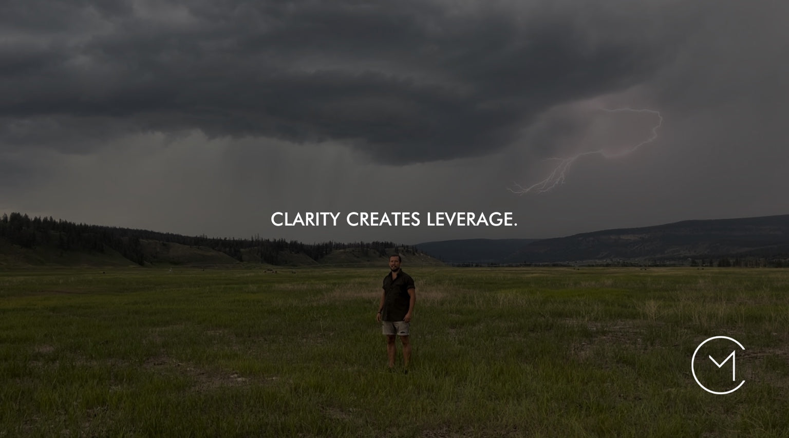 A man stands in an open landscape beneath a dramatic storm, illustrating how clarity and positioning can create strategic leverage.
