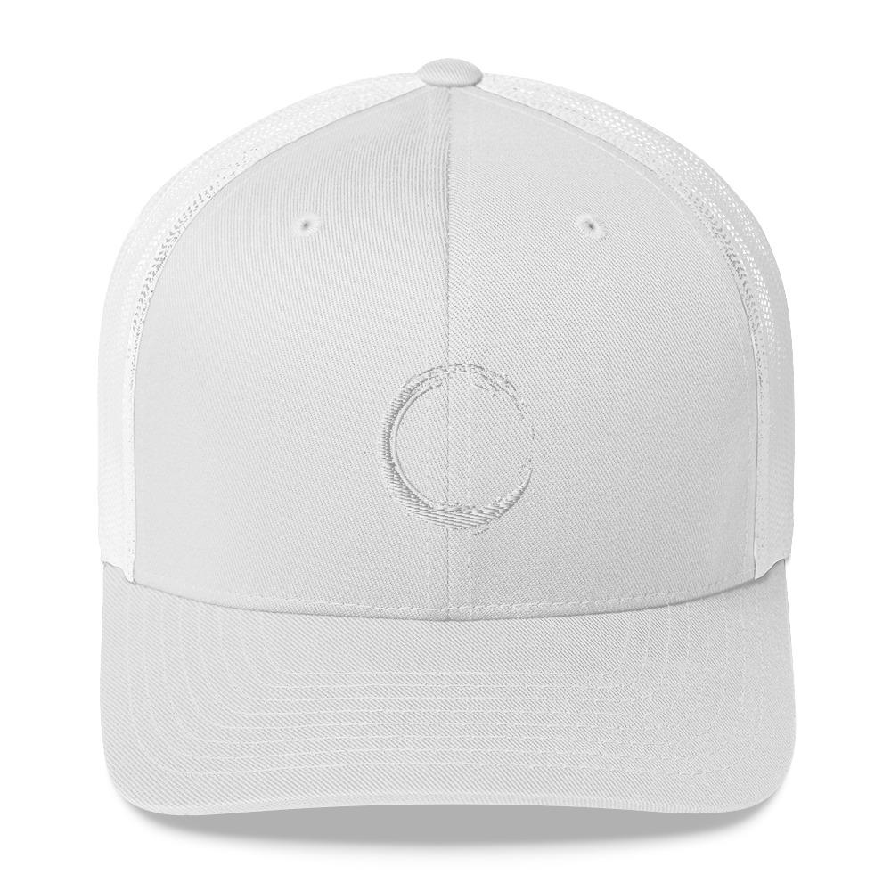 Enso Zen Circle Trucker Hat | White on White